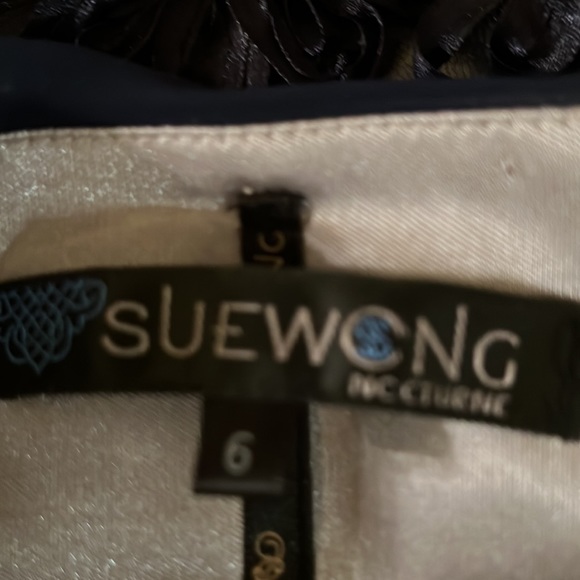 SUE WONG Blue Embellished and Embroidered Ribbon Floral Strapless Dress - Picture 10 of 11